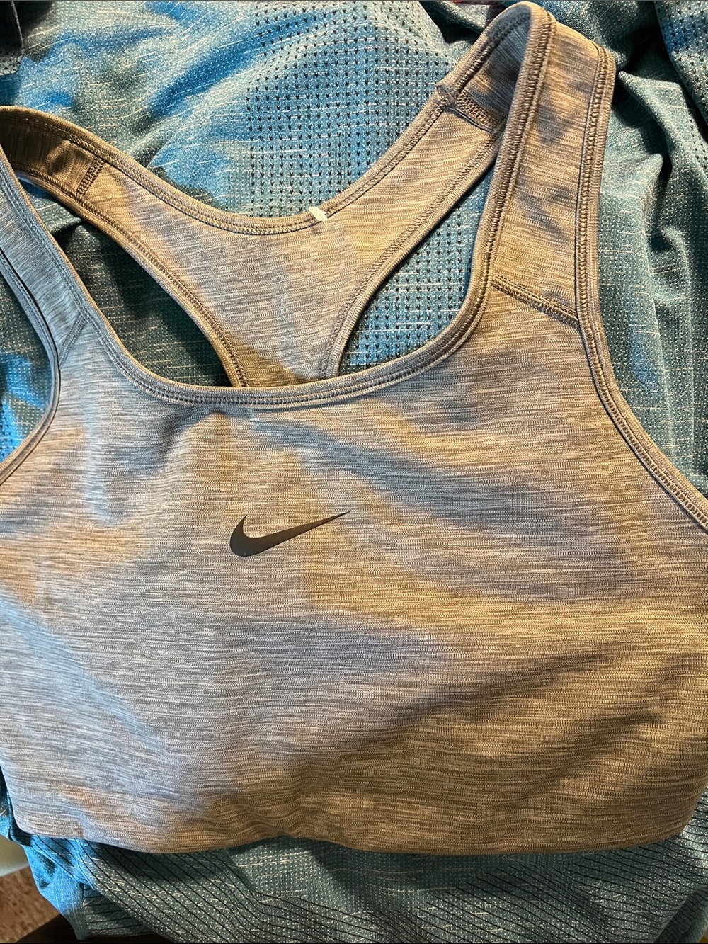 Nike Women's Heather Gray Racerback Sports Bra with Black Swoosh, Size XL